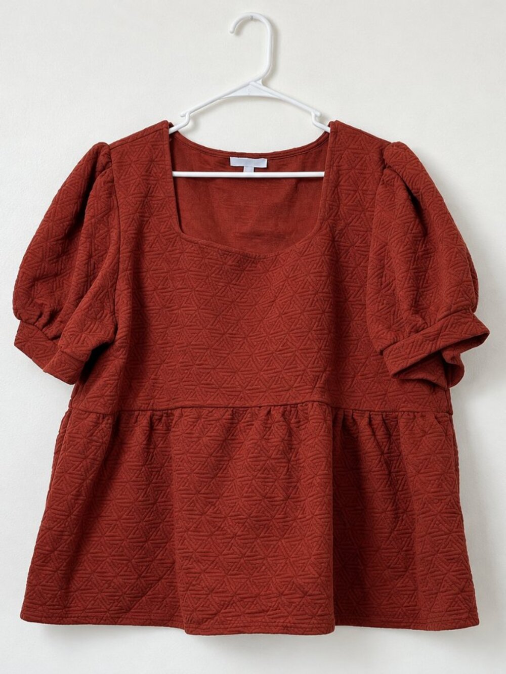 Polagram Rust Textured Puff Sleeve Babydoll Top 3XL